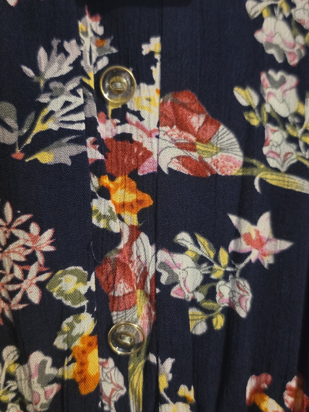 NWT Floral Navy Midi Dress with Pink & Yellow Blooms - Picture 3 of 7